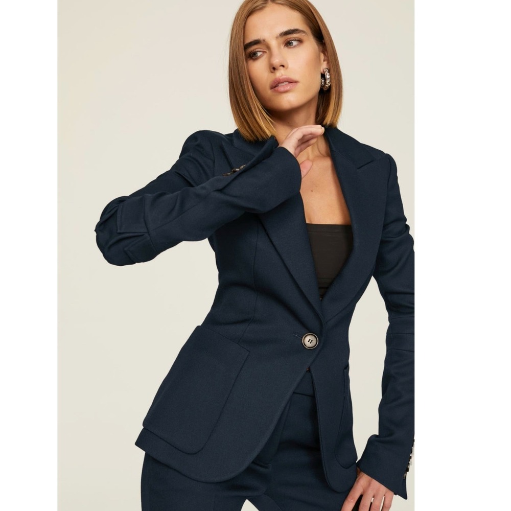 Marina Moscone Patch Pocket Blazer Blue Gabardine Size 4 - Picture 2 of 16